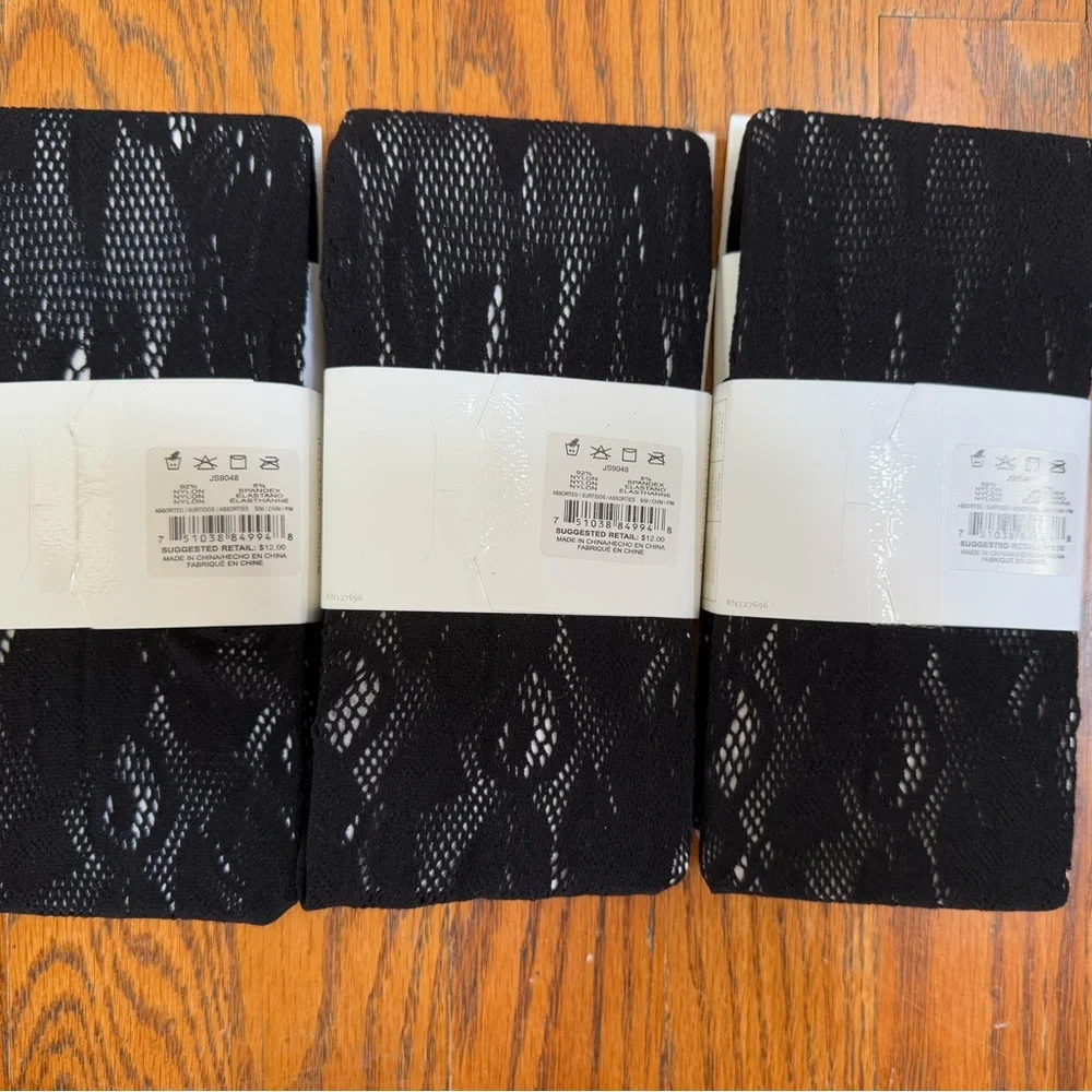NWT 3 Pairs JESSICA SIMPSON Black Fish Net Style Fashion Tights S/M